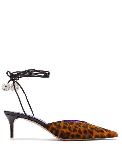 Matchesfashion.com The Attico - Tina V Cut Leopard Haircalf Mules - Womens - Leopard