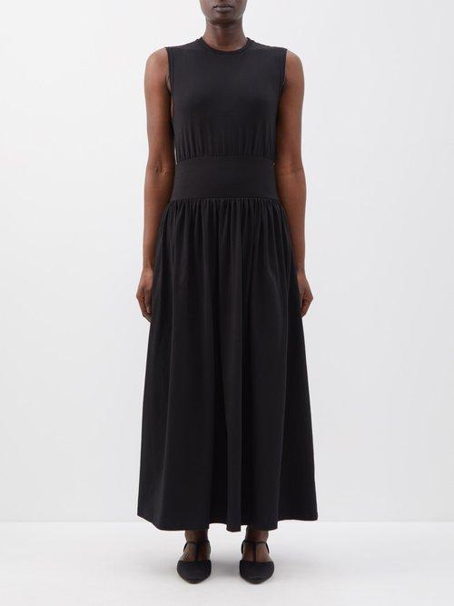 Toteme - Dropped-waist Jersey Midi Dress - Womens - Black