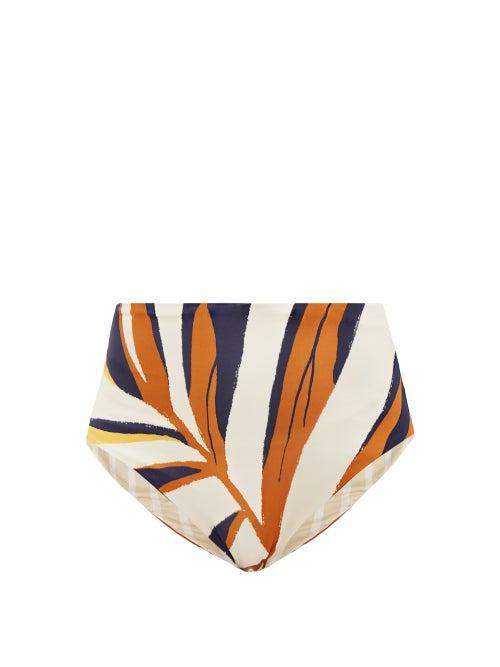 Ladies Beachwear Cala De La Cruz - Elisa High-rise Leaf-print Bikini Briefs - Womens - White Multi
