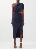 Self-portrait - Asymmetric Cutout Crystal-embellished Crepe Dress - Womens - Navy