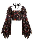 Matchesfashion.com Rodarte - Square Neck Floral Print Silk Blend Blouse - Womens - Black Multi