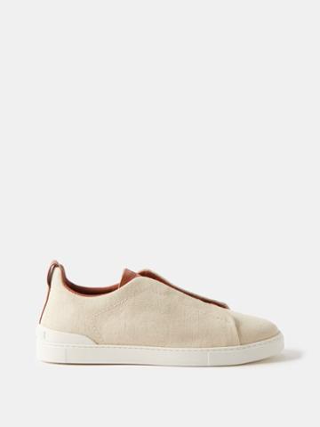 Zegna - Triple Stitch Canvas And Leather Trainers - Mens - Beige