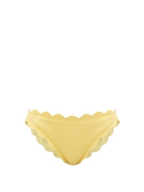 Marysia - Antibes Scalloped-edge Bikini Briefs - Womens - Yellow