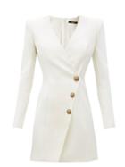 Matchesfashion.com Balmain - Collarless Double-breasted Wool Dress - Womens - White