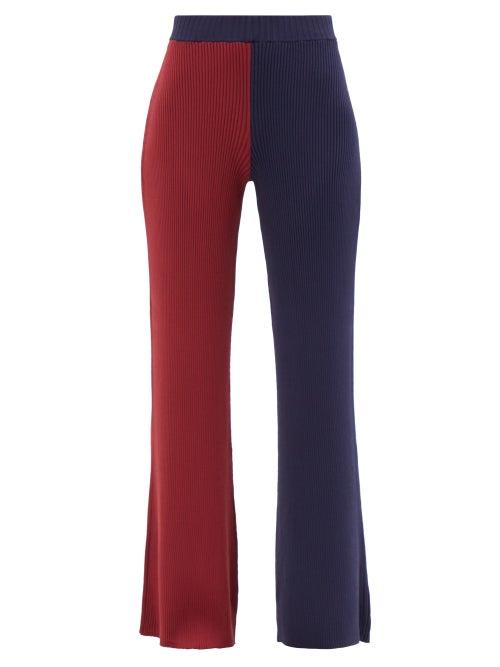 Staud - Faama Colour-block Ribbed-knit Flared Trousers - Womens - Navy Multi