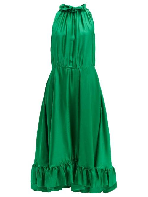 Matchesfashion.com Msgm - Ruffle Trimmed Charmeuse Dress - Womens - Green