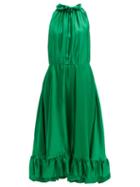 Matchesfashion.com Msgm - Ruffle Trimmed Charmeuse Dress - Womens - Green