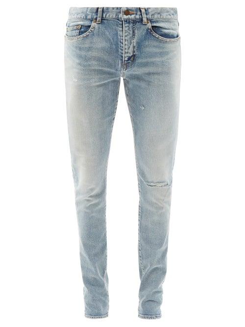 Matchesfashion.com Saint Laurent - Ripped Mid-rise Skinny-leg Jeans - Mens - Blue