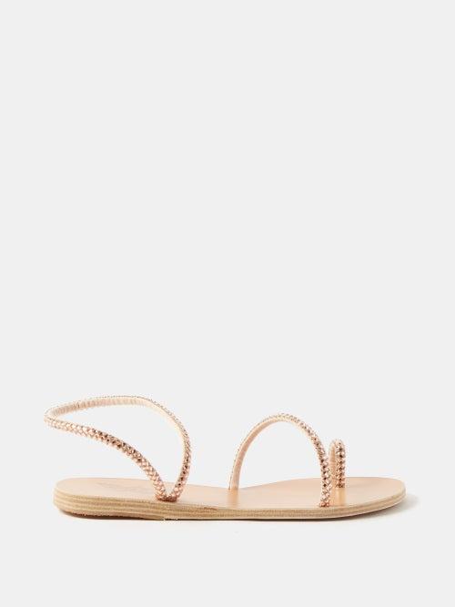Ancient Greek Sandals - Eleftheria Crystal-embellished Leather Sandals - Womens - Rose Gold