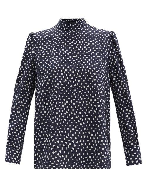 Matchesfashion.com A.p.c. - Jenny Spot-print Silk-georgette Blouse - Womens - Navy