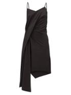 Matchesfashion.com Marques'almeida - Gathered Asymmetric Poplin Slip Dress - Womens - Black