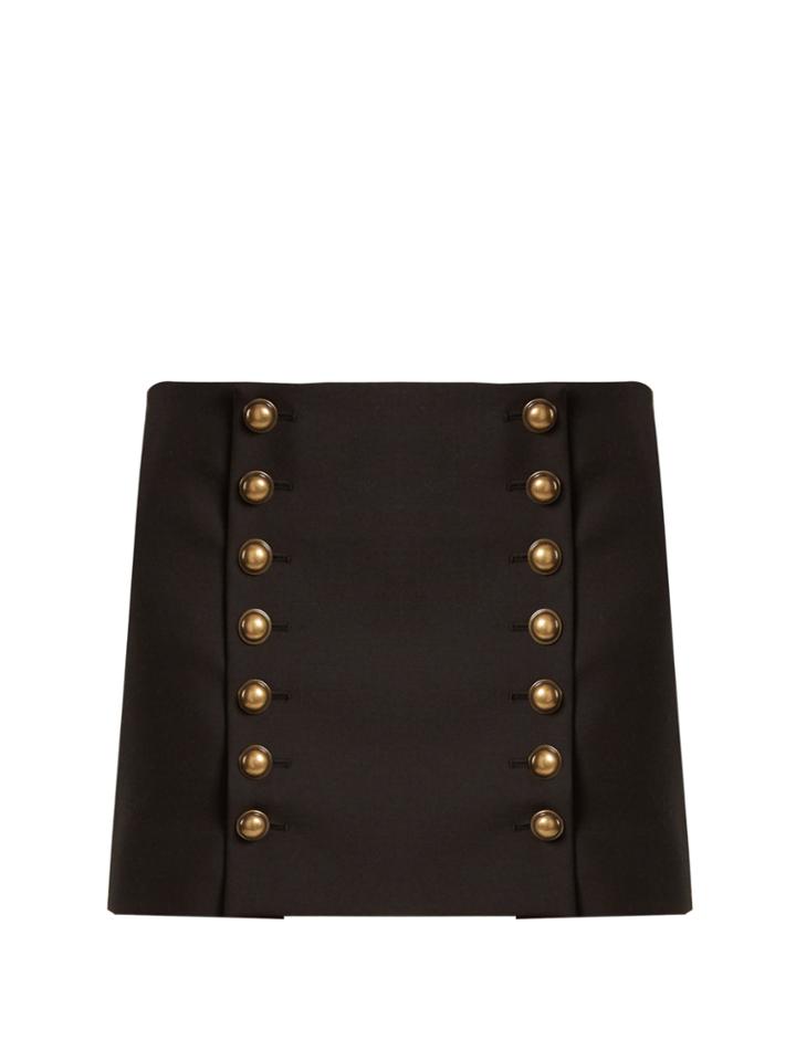 Saint Laurent Button-detail Wool-gabardine Mini Skirt