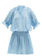 Ladies Beachwear Juliet Dunn - Floral-embroidered Cotton Mini Dress - Womens - Blue