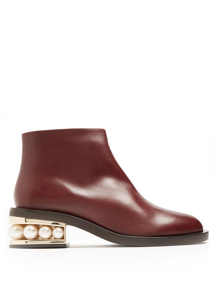 Nicholas Kirkwood Casati Pearl-heel Leather Ankle Boots