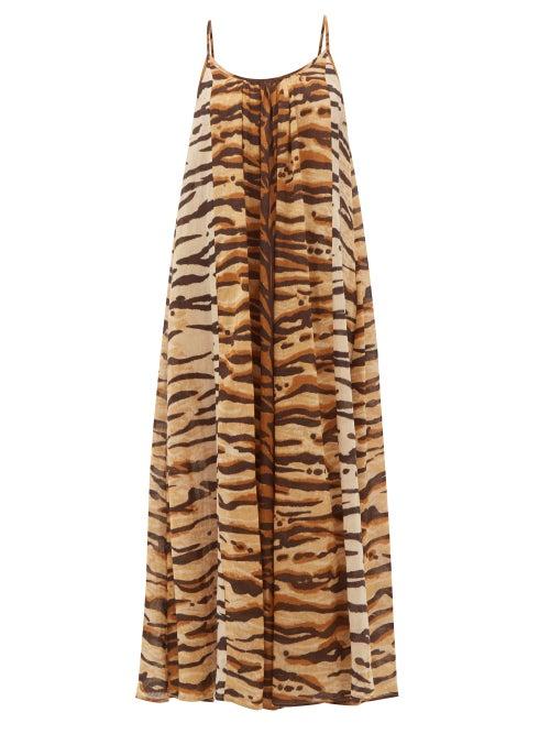 Matchesfashion.com Mes Demoiselles - Fetiche Tiger-print Cotton Maxi Dress - Womens - Brown Print