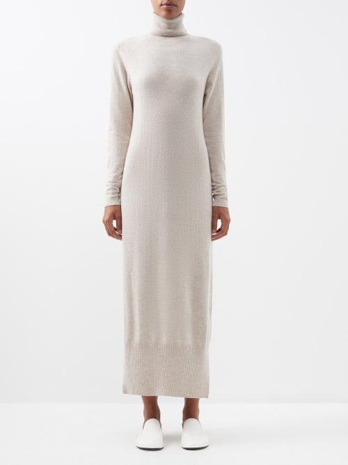 Allude - Wool-blend Roll-neck Sweater Dress - Womens - Beige