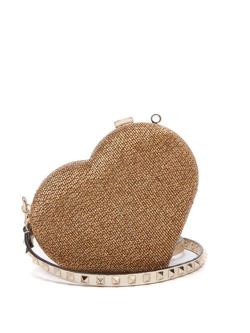 Matchesfashion.com Valentino - Carry Secrets Bead Embellished Heart Clutch - Womens - Gold