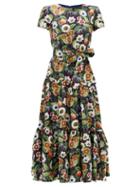 Matchesfashion.com Borgo De Nor - Elisa Floral-print Silk-twill Midi Dress - Womens - Navy Multi