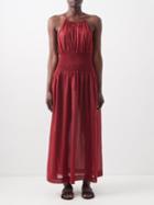 Three Graces London - Ember Halterneck Shirred-cotton Maxi Dress - Womens - Wine