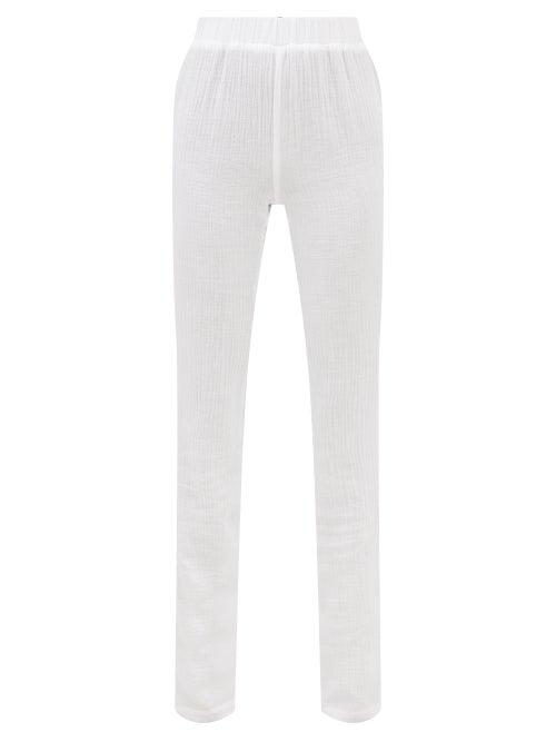 Albus Lumen - Elasticated-waist Cotton-muslin Trousers - Womens - White