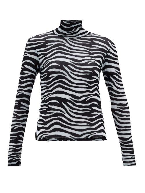 Matchesfashion.com Staud - Zebra-print Roll-neck Mesh Top - Womens - White Black