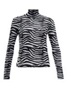 Matchesfashion.com Staud - Zebra-print Roll-neck Mesh Top - Womens - White Black