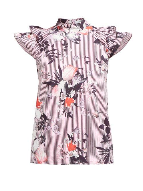 Matchesfashion.com Erdem - Opal Isabelle Print Ruffled Cotton Poplin Top - Womens - Burgundy Print