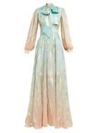 Matchesfashion.com Peter Pilotto - Leaf Jacquard Ombr Silk Blend Gown - Womens - Light Blue