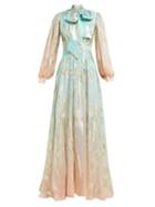 Matchesfashion.com Peter Pilotto - Leaf Jacquard Ombr Silk Blend Gown - Womens - Light Blue