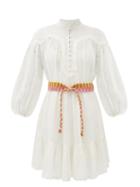 Matchesfashion.com Zimmermann - Belted Broderie-anglaise Voile Mini Dress - Womens - Ivory