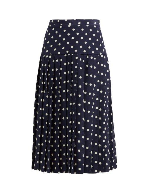 Matchesfashion.com Alessandra Rich - Pleated Polka Dot Silk Midi Skirt - Womens - Navy White