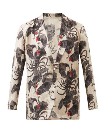 Nipoaloha - Rooster-print Silk-twill Suit Jacket - Mens - Tan Multi
