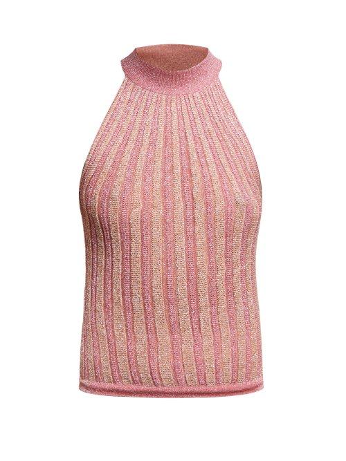Matchesfashion.com Missoni - Striped Ribbed Knit Lam Top - Womens - Light Pink