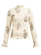 Matchesfashion.com Sir - Aster Shirred Abstract Print Linen Top - Womens - White Print