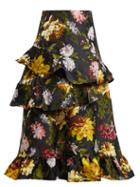 Matchesfashion.com Preen By Thornton Bregazzi - Esta Ruffled Floral Jacquard Skirt - Womens - Black Multi