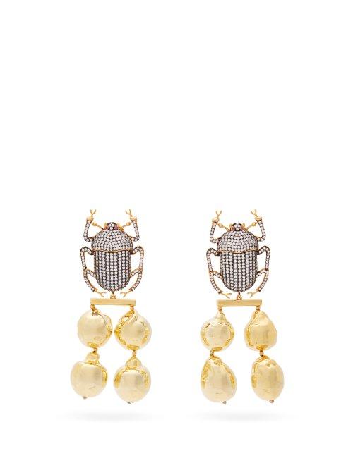 Matchesfashion.com Begum Khan - Pharaoh Crystal Beetle Gold Plated Earrings - Womens - Crystal