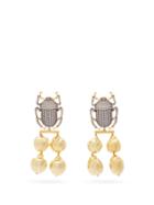 Matchesfashion.com Begum Khan - Pharaoh Crystal Beetle Gold Plated Earrings - Womens - Crystal