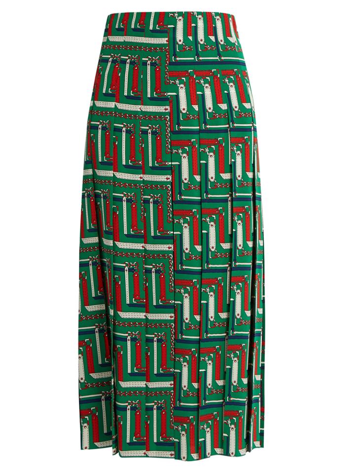 Gucci Chain-print Pleated Silk Skirt