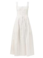 Matchesfashion.com Gioia Bini - Chiara Pleated Cotton-blend Midi Dress - Womens - White