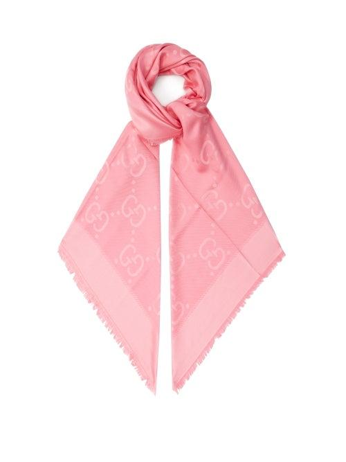 Gucci - Gg-jacquard Wool-blend Scarf - Womens - Pink