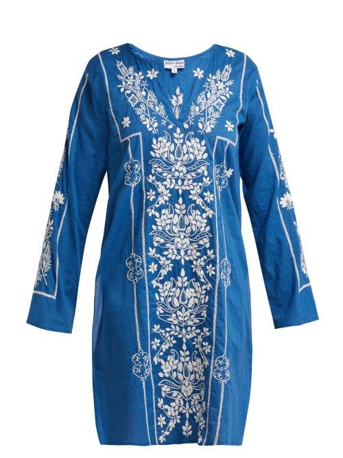 Matchesfashion.com Juliet Dunn - Floral Embroidered Cotton Kaftan - Womens - Navy White