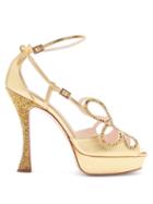 Matchesfashion.com Roger Vivier - Queen Crystal-embellished Leather Platform Sandals - Womens - Gold
