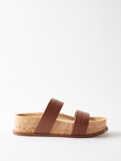 Gabriela Hearst - Striker Stitched Leather And Cork Slides - Womens - Brown