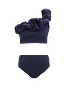 Ladies Beachwear Maygel Coronel - Merly Ruffled One-shoulder Bikini - Womens - Navy