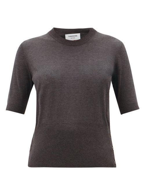 Matchesfashion.com Thom Browne - Back-stripe Silk-blend Top - Womens - Dark Grey
