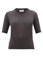 Matchesfashion.com Thom Browne - Back-stripe Silk-blend Top - Womens - Dark Grey