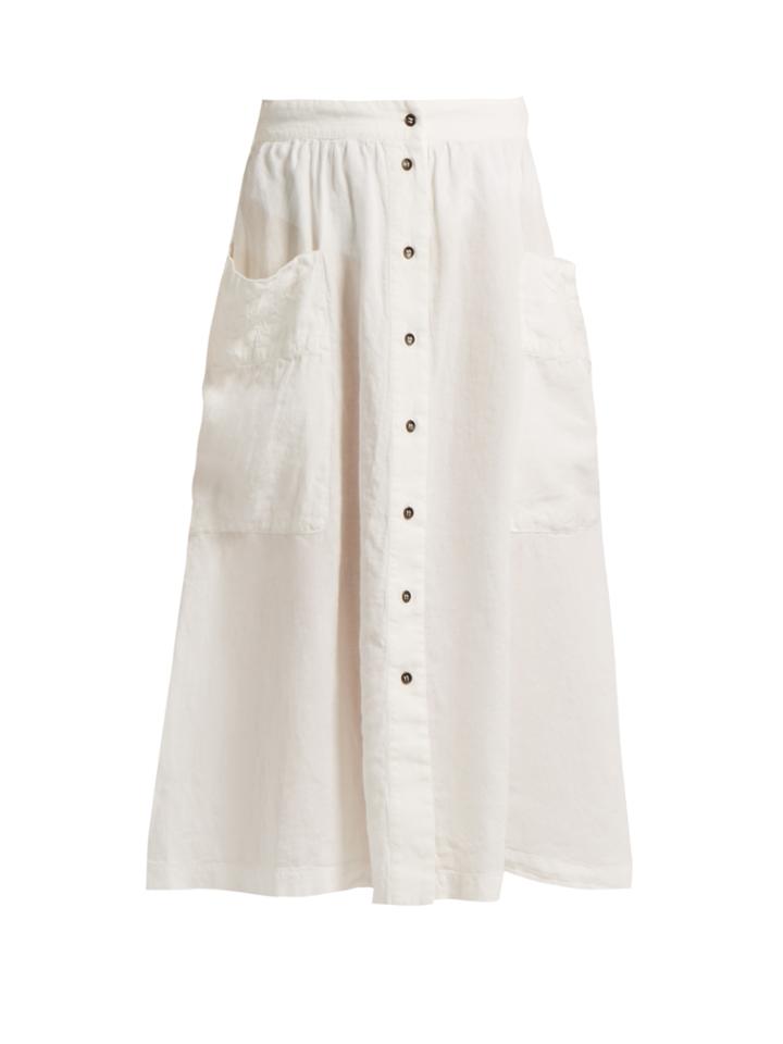 Tomas Maier Floral-embroidered Linen Midi Skirt