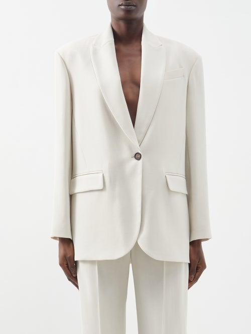 Brunello Cucinelli - Single-breasted Twill Suit Jacket - Womens - Light Beige