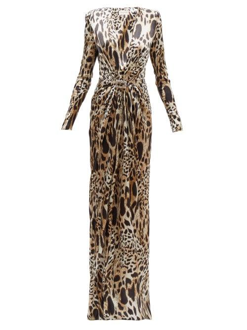 Matchesfashion.com Alexandre Vauthier - Crystal Embellished Lynx Print Satin Gown - Womens - Leopard