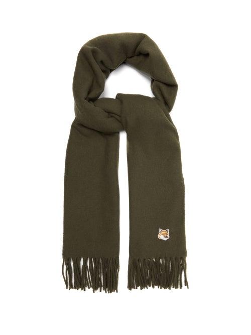 Matchesfashion.com Maison Kitsun - Fox Appliqu Virgin Wool Scarf - Mens - Green